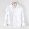 M-3XL printemps et été col montant couleur unie manches Lg Vintage hommes Streetwear chemises en lin à simple boutonnage G4m2 #