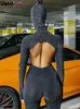 Garip Puss Sıska Seksi Kadınlar Tulumlar LG Kollu Backl FL Romper Party Stranty Fitn Activewear Street Giyim Kıyafetleri 43YQ#