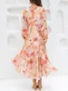 Casual Dresses Summer Women Flowy Long Dress Elegant Flower Print V Neck Sleeve Boho Low Cut Loose Fit Beach