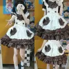 maid Dr Woman Lovely Lolita Coffee Shop Maid Outfits Cosplay Uniforms Japanese Maiddr Brown Bow Short Sleeve Cupcake Dr L9gh#
