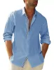 2023 Autumn Solid Men koszulka worka LG Tlee Butt Hawaiian 100% Cott Linen Shirt for Men Blouse Camisa Masculina Streetwear Z5yo#