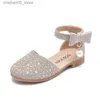 Sandals Sweet Childrens Flats Fashion Side Bowknot Kids Girls Waist Dress Single Shoes Korean Paradigm Princess Wedding Sandals Q240328