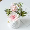 Decorative Flowers Pink Artificial Peony Silk Rose Hydrangea Bouquet Vase For Home Decorations Party Wedding Bride Fake Plants