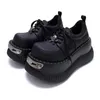 Casual Shoes Metal Decoration Round Toe Thick Bottom Platform Chunky Heels Women Pumps Lace Up Black Ins Fashion Y2K Punk Street Ladies