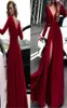 Deep Vneck Long Sleeves Aline Prom Dresses With Glamorous Split Red Prom Party Dresses Evening Gowns Custom Made4985887