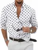 Summer Men's Butted Shirt Black and White LG Sleeve Lapel Polka Dot Daily Resort Wear Stylish, Casual and Bekväm F9JH#