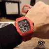 Chronograph RicharsMill Mechanical Watch Super Wrist Watches RMS50-03 Luxury Wine Barrel Series Red Carbon Fiber Tape Man Designer Fantastisk hög kvalitet