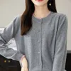 szdyqh Hot Sale Spring Women's Cardigan 100% Worsted Wool Knitted Sweater Chic Tops Causal Coat O-Neck Loose Large Size Jacket D9go#