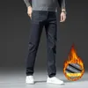 Fi Hommes Brossé Stretch Jeans Casual Droite Confortable Chaud Mâle Vêtements Épais Chaud Polaire Denim Pantalon m9EG #