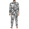 Home Abbigliamento Natale Cane Stampa Pigiama Set Arte astratta Kawaii Indumenti da notte Uomo Manica lunga Estetico Tempo libero 2 pezzi Indumenti da notte Taglie forti