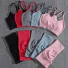 Solide Femmes Deux Pièces Ensembles Pêche Fesses Shorts Femme Trackuists Gym Ensemble Halter Fitn Shorts Push Up Soutien-Gorge D'été X6ql #