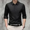 spring and Summer Lg-sleeved Men's Shirt Thin Busin Dr Ice Silk Wrinkle Resistant N-iring Solid Color Collar C8yA#