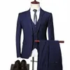 2023 Hoge Kwaliteit Mannen Busin Diner Blazers Jas Streep Slim Fit Bruiloft Mannelijke Bruidegom Tuxedos Jasje Broek Vest 3 stuks Set N3IJ #