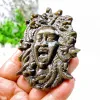 Rzeźby 8 cm naturalne złote obsydian Medusa rzeźba lecznicza energia kamień fengshui dekoracja domowa rzeźba kolekcja kamieni szlachetnych