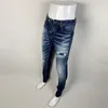 Jeans da uomo High Street Fashion Uomo Retro Blu Elasticizzato Elastico Skinny Fit Strappato Rattoppato Designer Hip Hop Pantaloni di marca Hombre