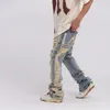 Distred Skinny Flared Jean para Mens Big Wed Destruído Rasgado Jeans Hip Hop Street Wear Azul Biker Jean Pant Mulheres E7zW #