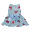 Vêtements pour chiens Lavable Robe pour animaux de compagnie durable avec ruban d'impression de fruits d'été Bowknot pour petit chiot moyen