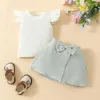 Set di abbigliamento Estate Neonate Set di vestiti Top con maniche Tinta unita T-shirt senza maniche Moda Gonna a metà corpo Abiti 6 mesi-3 anni