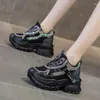 Sıradan Ayakkabı 9cm Orijinal Deri Rhinestone Bling Platformu Kama Kadınlar Moda Şık Sabahlar İlkbahar Yaz Sonbahar Nefes Alabilir