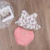 Kläder set 2st/set 2024 Söt född spädbarn baby flicka kläder ärmlös flamingo ruffles t-shirt bloomer bottnar outifts sunsuit