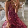 Frauen Boho Vintage Maxi Kleid Lose Flora Print Tiefem V-ausschnitt Hohe Taille Kleider Spaghetti Strap Sommer Retro Vestidos Kleidung 240315