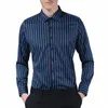 Youth Fi Classic Mens Striped Shirts Busin Casual LG Sleeve Butt Up Slim Fit Easy Care Stretch Shirt 4XL 5XL M49X#