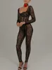 Fantoye sexig se genom spetsblommor kvinnor jumpsuit vit lg hylsa ihålig jumpsuit höst bodyc elegant fest klubbkläder 53se#