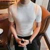 Männer T-Shirts 2023 Männer T-shirt Rollkragen Kurzarm Fitness Koreanische Sommer Männer Kleidung Einfarbig Mode Lässig Männlich T Tops 5XL24328