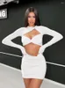 Werkjurken Vrouwen Sexy Rokken Sets Hoge Kwaliteit Zomer Lange Mouw Bodycon Top Party Korte Jurk 2024 Casual Lady Mesh corset Mini