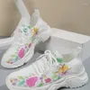 Sapatos casuais tênis feminino floral uvas impressão rendas respirável esportes