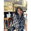 XEJ Plaid Shirt Lazy Style Retro Loose Cardigan Female Womens Coat Long Sleeve Autumn Spring Clothes South Korea 240328