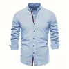 men's Cott Linen Slim Fit Standing Collar Shirt Fi Busin Solid Lg Sleeved Social Butt Shirts For Men Clothing C1O3#