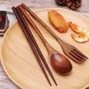 Rangement de cuisine 1 ensemble de couverts en bois portables réutilisables de Style japonais coréen cuillère baguettes fourchette fournitures de vaisselle pour la boutique à domicile