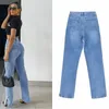 Women's Jeans Women Baggy Y2K Ripped With Holes Blue Black Pants Mom Boyfriend High Waist Trouser Denim