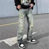 High Street Raped Dżinsy Mężczyzna Ins Tide marka Hip-Hop szeroko nogi spodnie Summer Thin Secti proste luźne, swobodne stare spodnie mężczyźni h1lt#