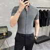 Marque Vêtements D'été Rayé Chemises Hommes Mince À Manches Courtes Busin Dr Chemises Élastique Bureau Social Blouse Camisa Masculina j4T5 #