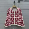 Women's Knits 2024 Spring Fashion Vintage Totem Embroidery Hook Flower Pattern Knit Cardigan Women O-neck Single Breasted Contrast Sweater