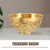 Miski zbiornik ryżowy Lucky Double Dragon Bowl Office Gold Decor Tybetańska woda Oferta mosiężnego chińskiego