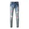 Lettres noires pour hommes R Jeans brodés Distred Ripped High Street Streetwear Patchwork Slim Fit Hole Skinny Jeans Hombre 58LO #