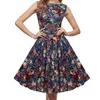 Casual Jurken Retro Hof Bloemen Gedrukt Zomerjurk Voor Vrouwen Vintage Mouwloze Party Big Swing Vestidos Dames Geplooide Midi