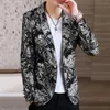 Punk Hommes Sier Floral Hot Stam Simple Butt Casual Blazer 2022 Printemps Revers Cranté Slim Costume Veste Blanc / Noir e7Wh #