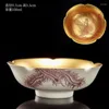 Koppar Saucers Chinese Dragon och Phoenix Gilded Gold Jianzhan Sheep Fat Jade Porcelain Master Cup Petal Tea Bowl Luxury Present Collection