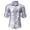 Mężczyźni 70 -tych metalowe lśniące koszule sier regularne Fit Lg Sleeve Ubranie Męska Fi Party nocny klub nocny Bankiet Chemise P7HX#