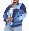 Veste en jean Patchwork col rabattu bleu Combo veste en jean classique unisexe manteaux en jean femmes