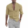 Nieuwe Effen Kleur Lg Mouw Shirs Losse Casual T-shirt Lg Mouw Cott Tops Blouses Mannen Kleding Camisa Masculina x1ys #