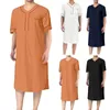 Home Clothing Men Nightgown Breathable Comfortable Men's V-neck Sleep Robes With Patch Pockets Mid-calf Length For Leisure