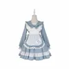 Dolce e carino Lolita Gonna Cameriera Apr Costume Cosplay Cameriera Giapponese Navy Collare Lg Manica Outfit Abbigliamento X7or #