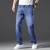 Calças de brim finas dos homens do verão baggy elástico casual calças jeans retas clássico fumaça cinza plus size calças roupas de marca 42 44 46 x5Sb #