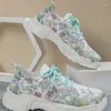 Sapatos casuais tênis feminino floral uvas impressão rendas respirável esportes