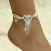 anklets kmvexo luxuryラインストーンタッセルチェーンブレスレットレディンクリスタルハートアンクルブレスレット脚ウェディングパーティージュエリーフットアクセサリーl2403